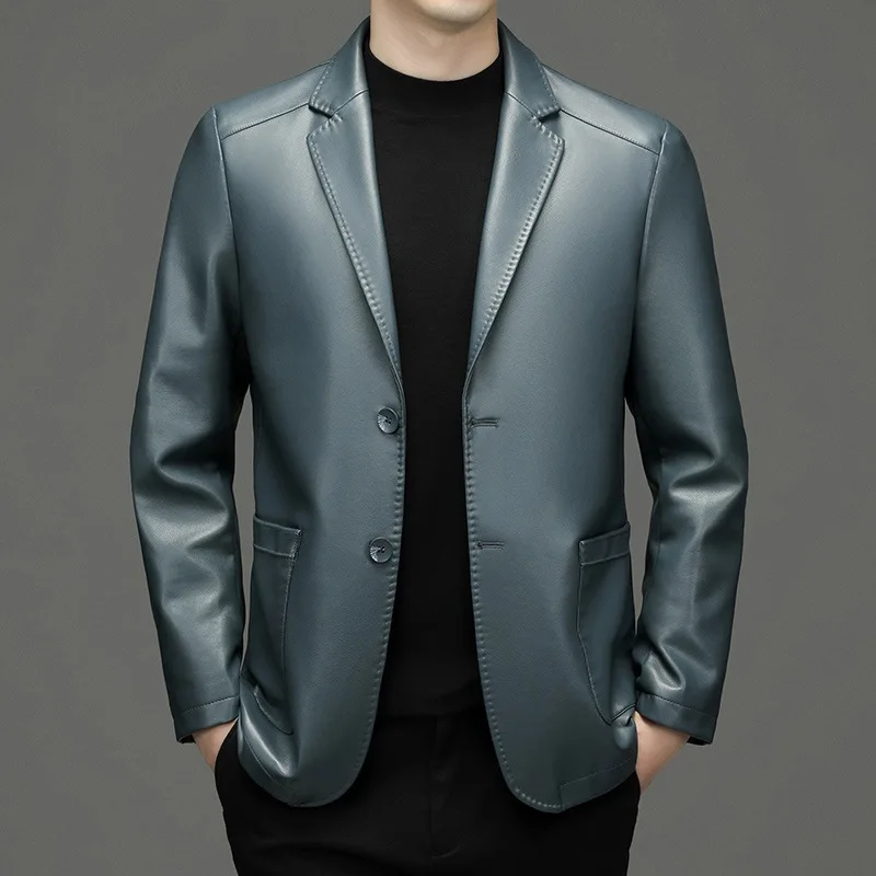 New Men Genuine Leather Blazers Jackets Slim Fit Suits Coats Quality Male Business Casual Sheepskin Leather Suits Jackets 4XL