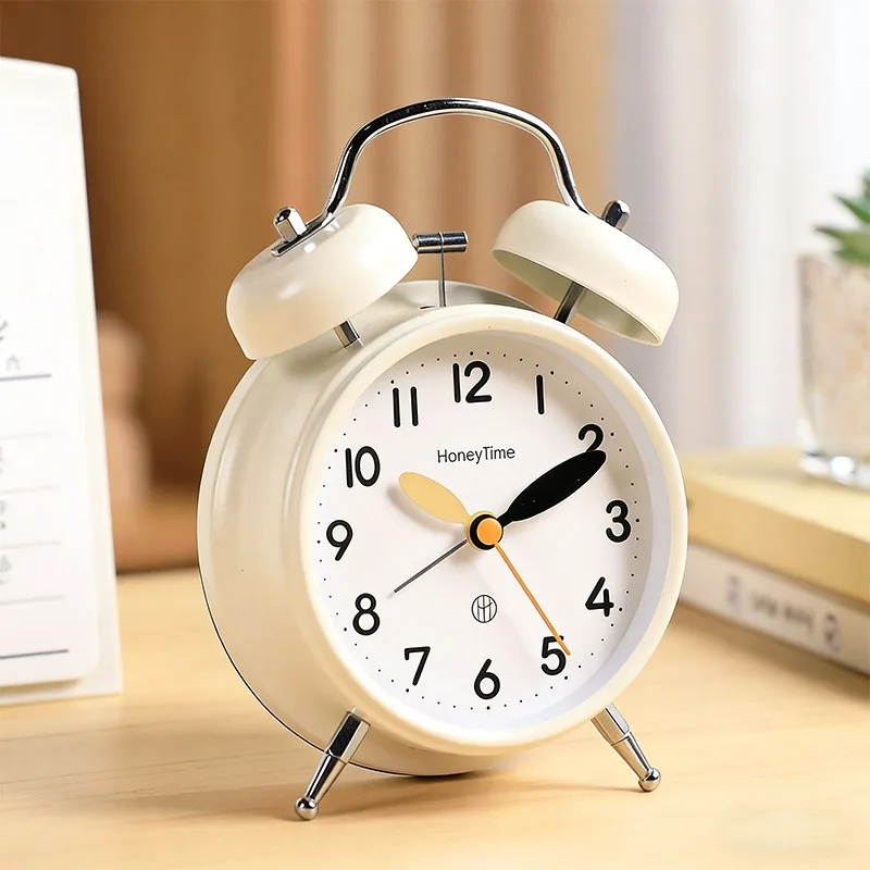 

Korean Minimalist Alarm Clock Creative Metal Decorative Table Clock Loud Volume Students Get Up Quartz Watch Night Light Silent