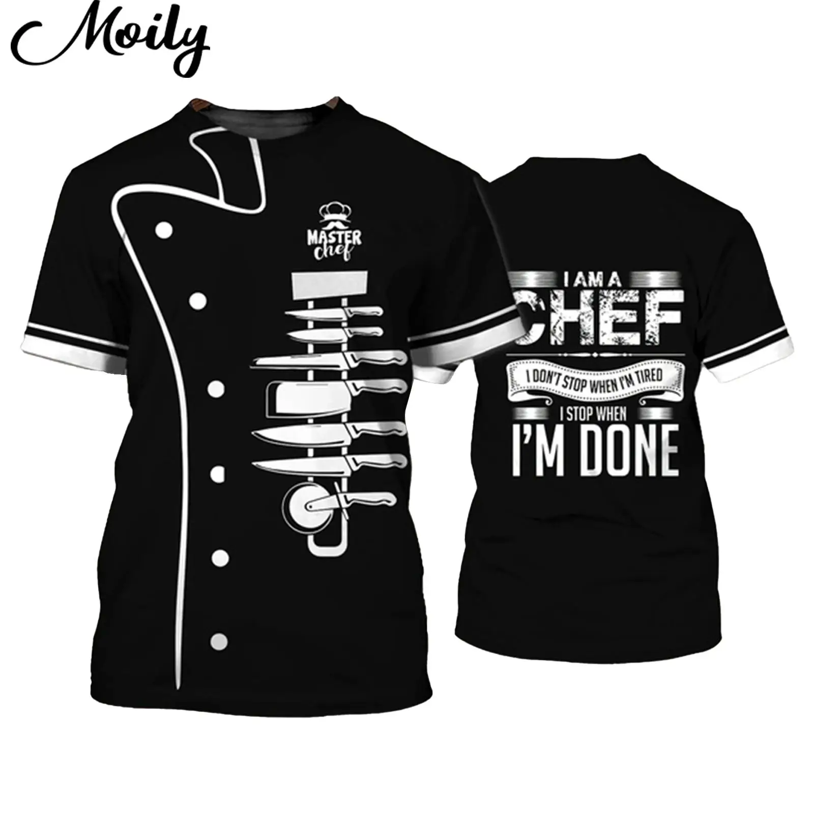 

Mens Contrast Color Chef Shirt Hotel Restaurant Kitchen Uniform Costume Casual Short Sleeve T-shirt for Halloween Cosplay Party