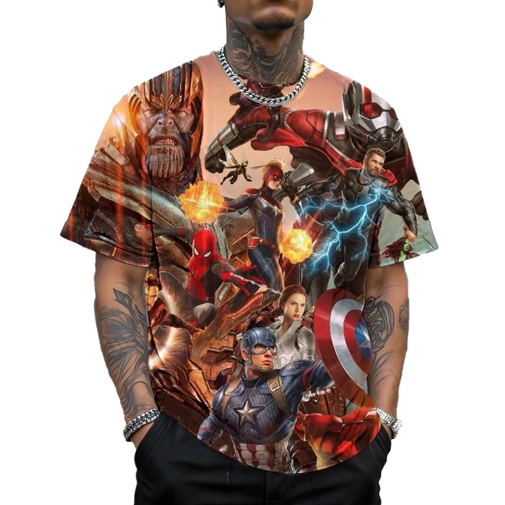 

Лето 2022, новая мужская модная свободная футболка с круглым вырезом и короткими рукавами с принтом «Мстители», повседневный повседневный топ