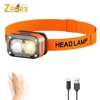 Lightweight Headlamp 3 Color Light Motion Sensor USB-C Rechargeable 5 Modes 60° Adjustable IPX4 Waterproof for Camping Hiking