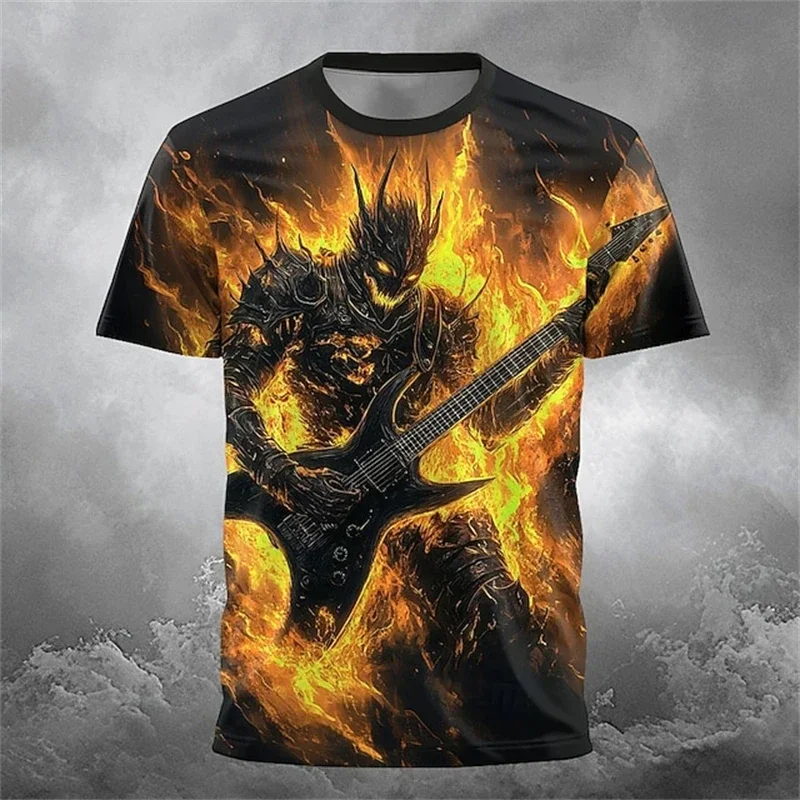New Fun T-shirt Men's Summer Round-neck T-shirt Outdoor Loose and Casual Short-sleeved Retro Men's Scary Ghost Face T-shirt tops