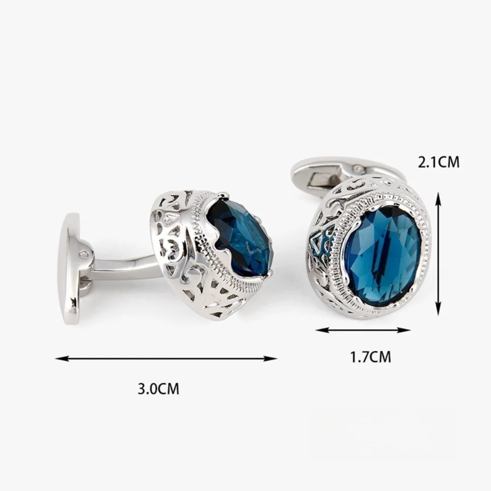 Silver Hollowed Out Carved Red Blue Sapphire Double Cufflinks Men's Business Dress Cufflinks Banquet Dress Shirt Cuff Accessory