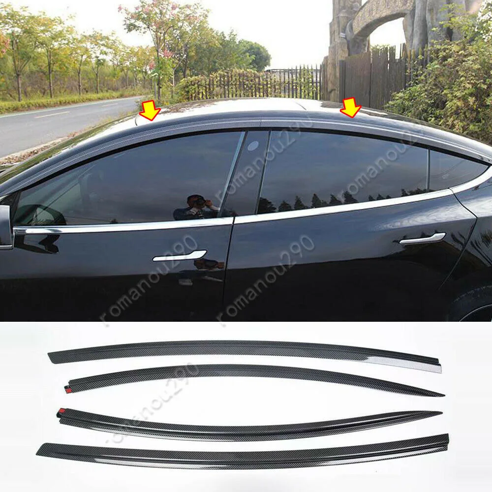 For Tesla Model 3 2017-2020 Window Visor Vent Shades Sun Rain Guard Carbon Look