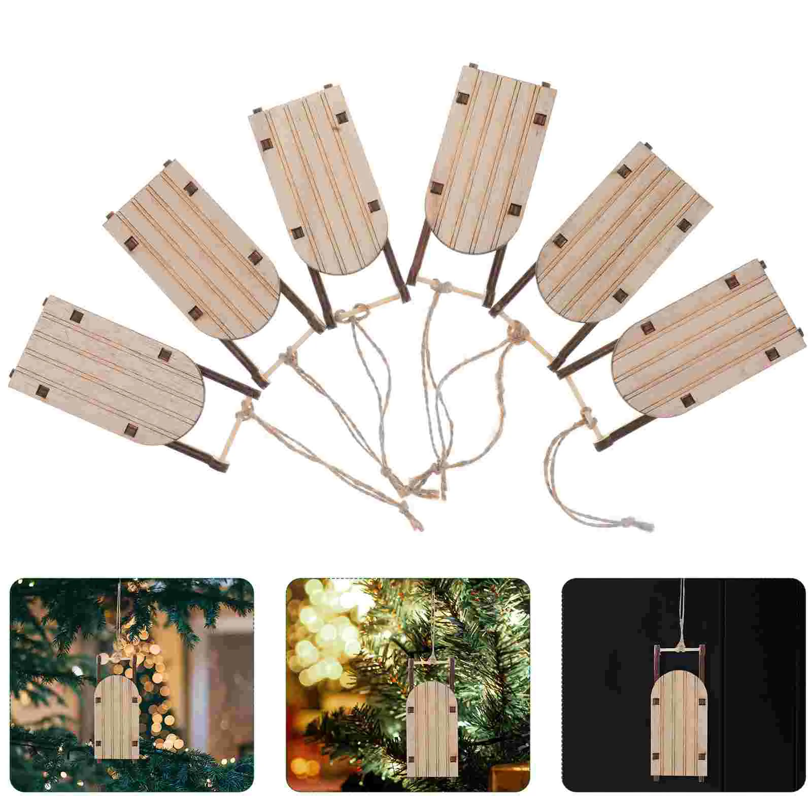 

10 Pcs Wooden Sled Ornaments Fine Workmanship Christmas Decor Sleigh Decorations Adornment Winter High-end Quality Gift Home