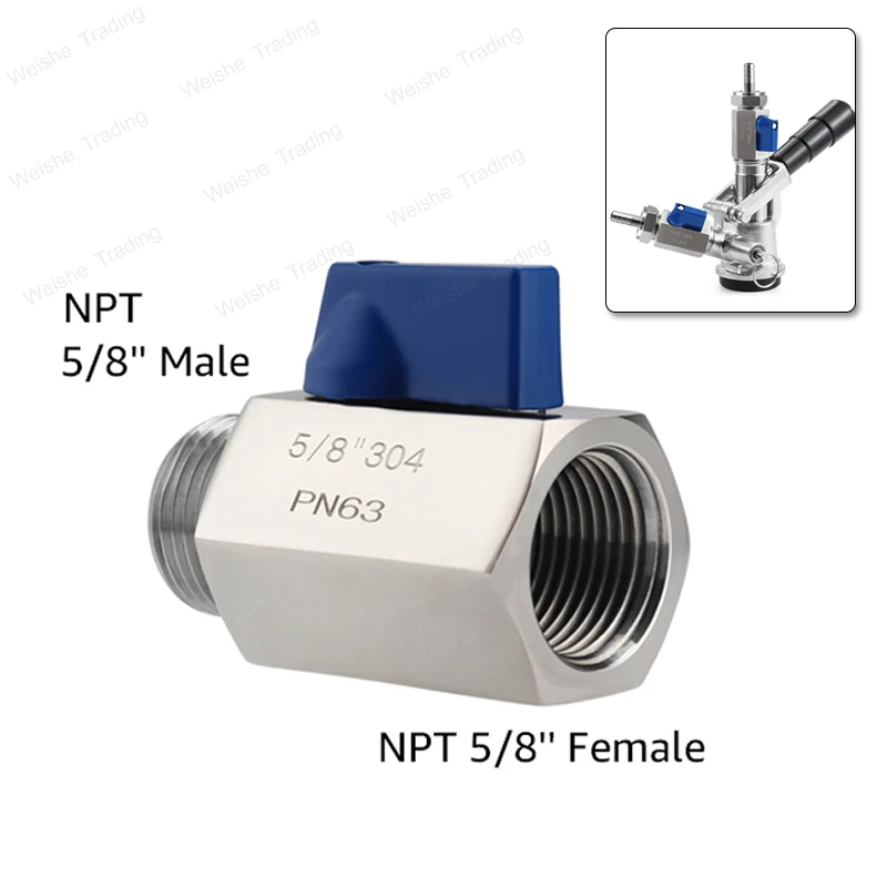 

304 Stainless Steel Mini Ball Valve,5/8'' NPT Threaded Shut Off Valve Switch for Homebrew Beer Keg Coupler & Magnetic Drive Pump