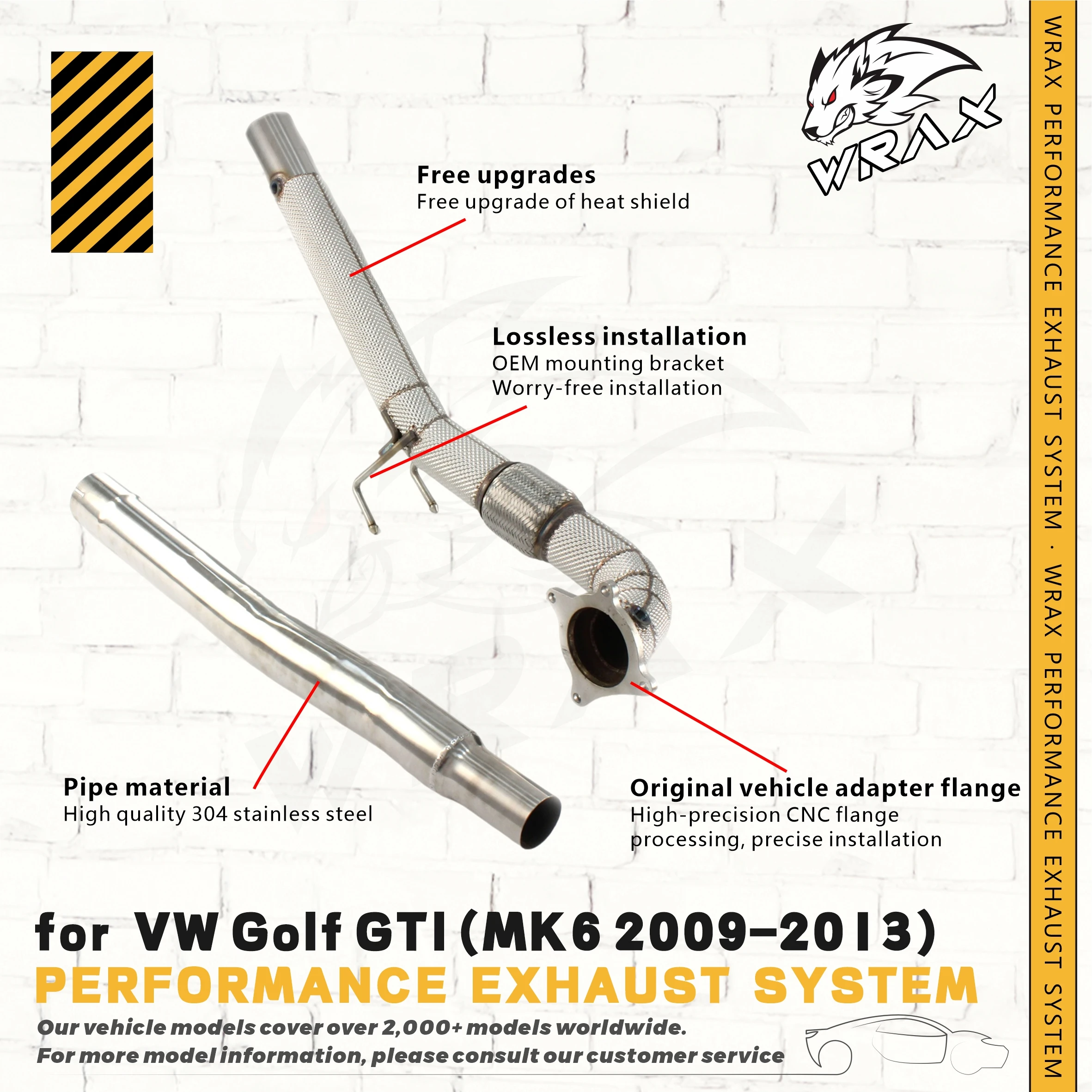 

WRAX Exhaust Downpipe for VW Golf GTI (MK6 2009–2013) High quality 304 stainless steel Support customization