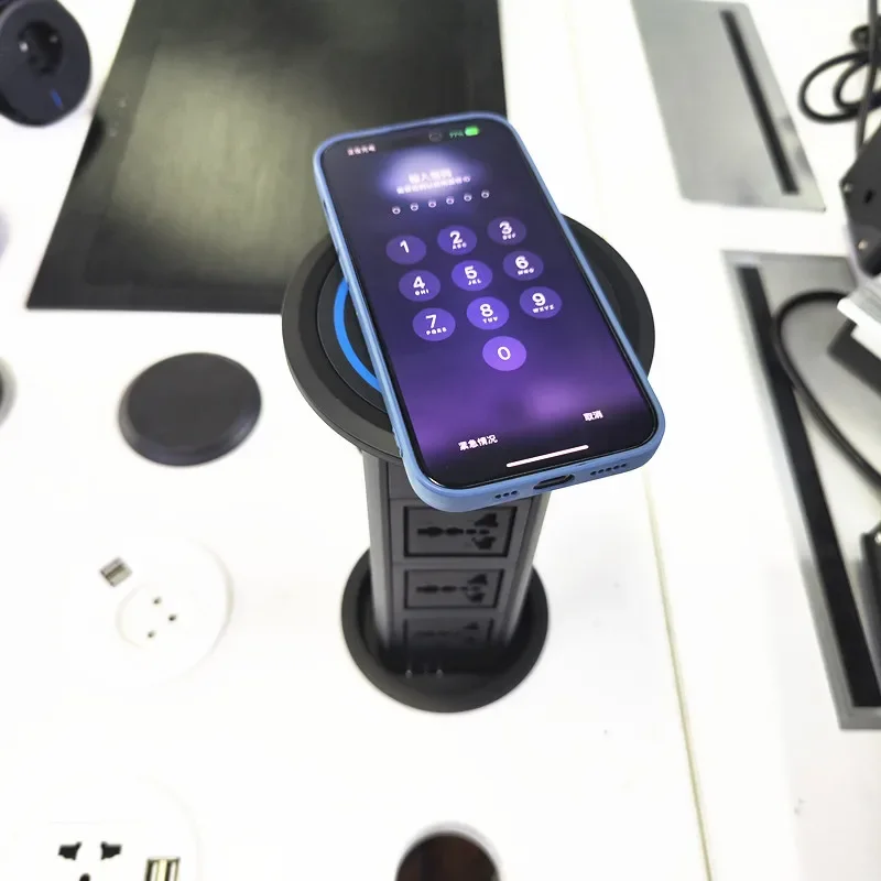 100mm Smart Home Office Universal Power Outlet Motorized Kitchen Worktop Electric Lifting Tower Socket With USB-C Port