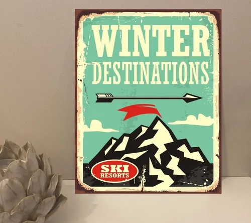 1x Ski Winter Rustic Retro Metal Plaque Sign Gift House Novelty (mt56) --Tin Sign