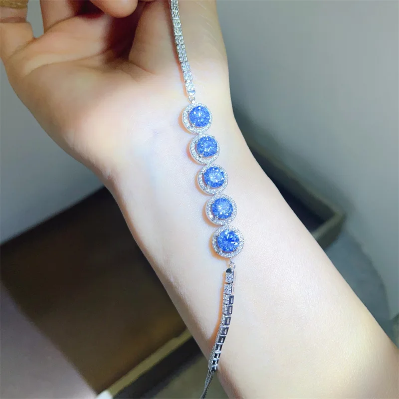 Luxury 18K white Solid Platinum PT950 certifid moissanite women's full diamond blue diamond purple diamond bracelet jewelry