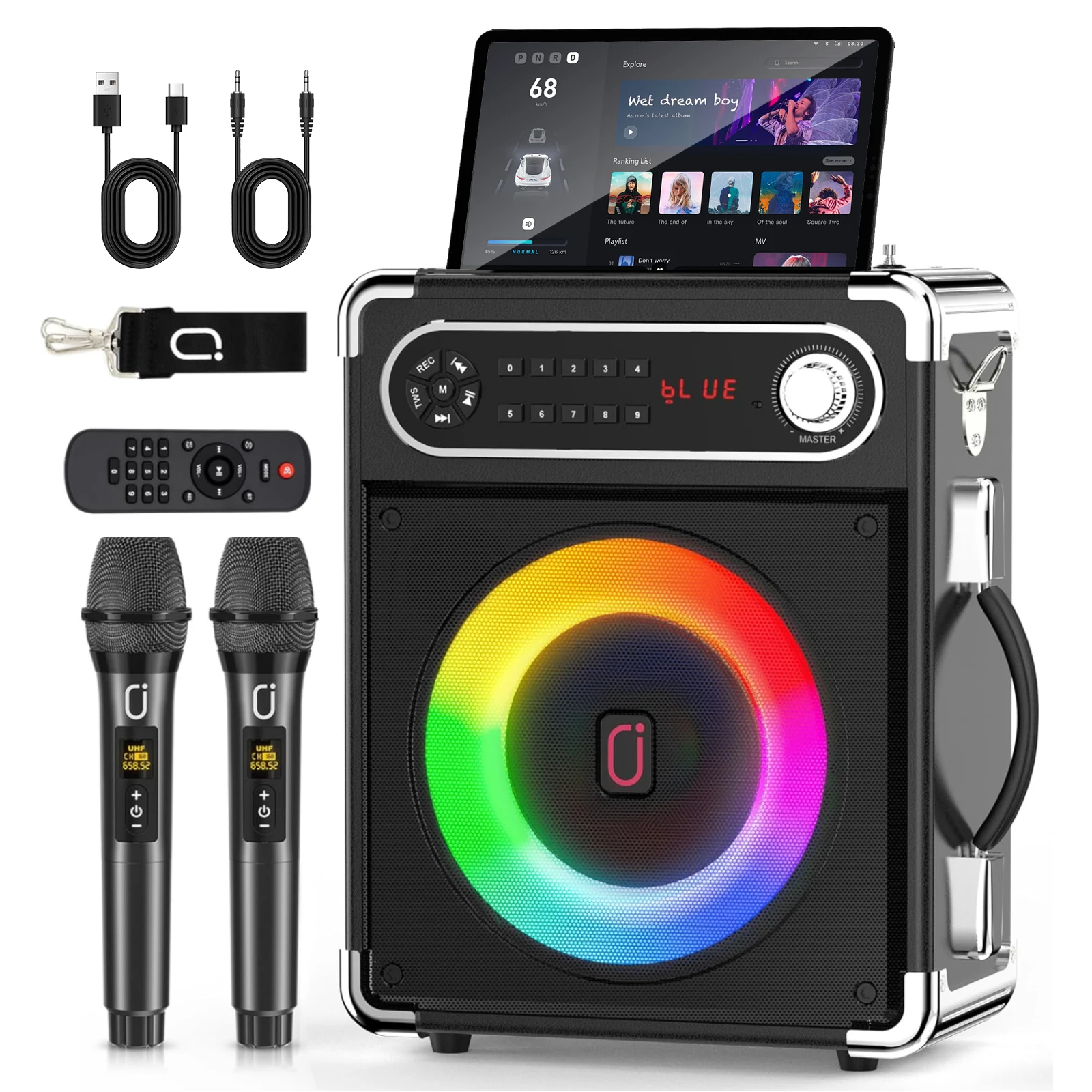 FanFun S55-balck Bluetooth-Lautsprecher, IPX5 wasserdicht, 3600 mAh V5.0 tragbare Party-Boombox, kabellos, tiefer Bass, lauter, massiver Klang