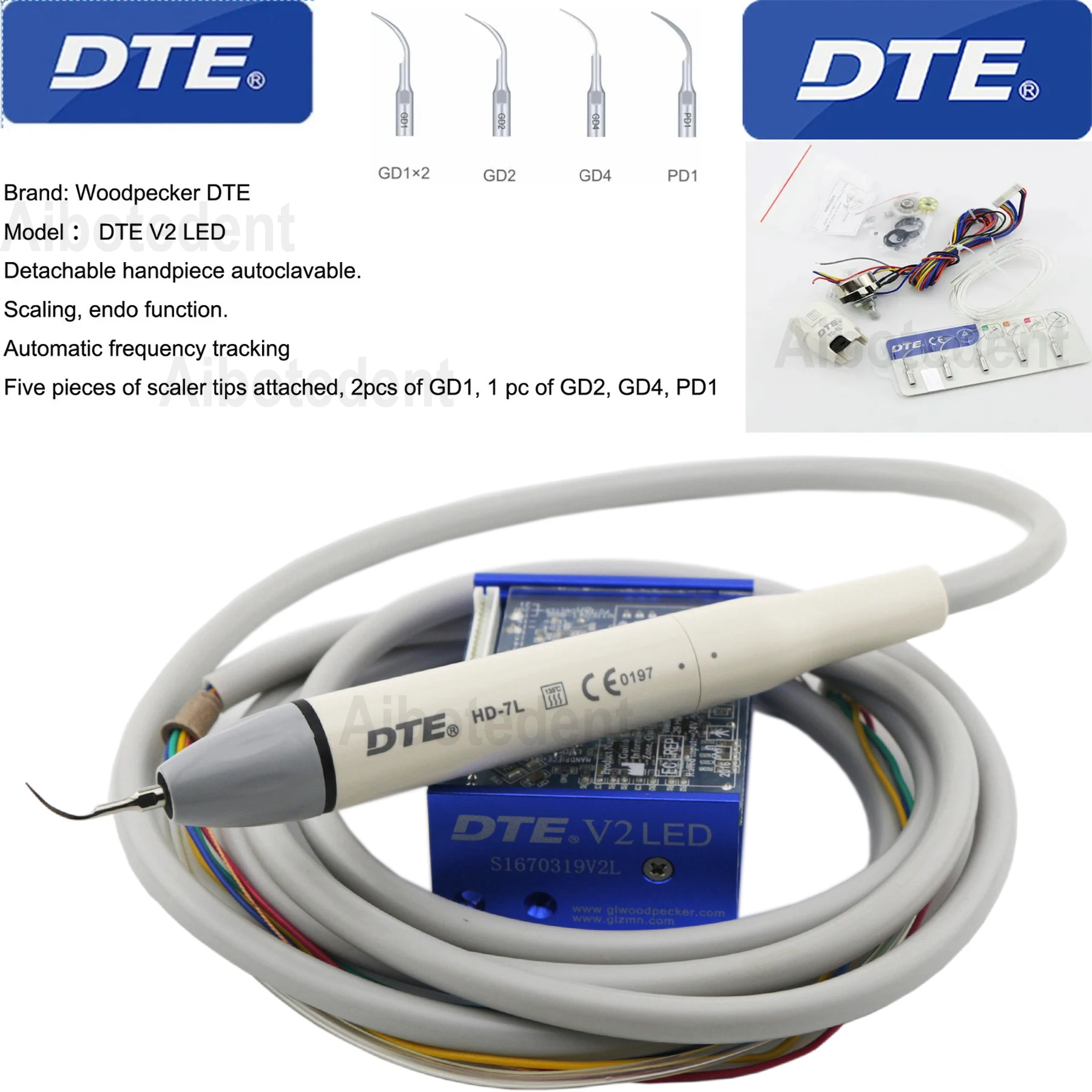 

Woodpecker Dental Ultrasonic Piezo Scaler Built in HD-7L Handpiece Satelec DTE V2 LED