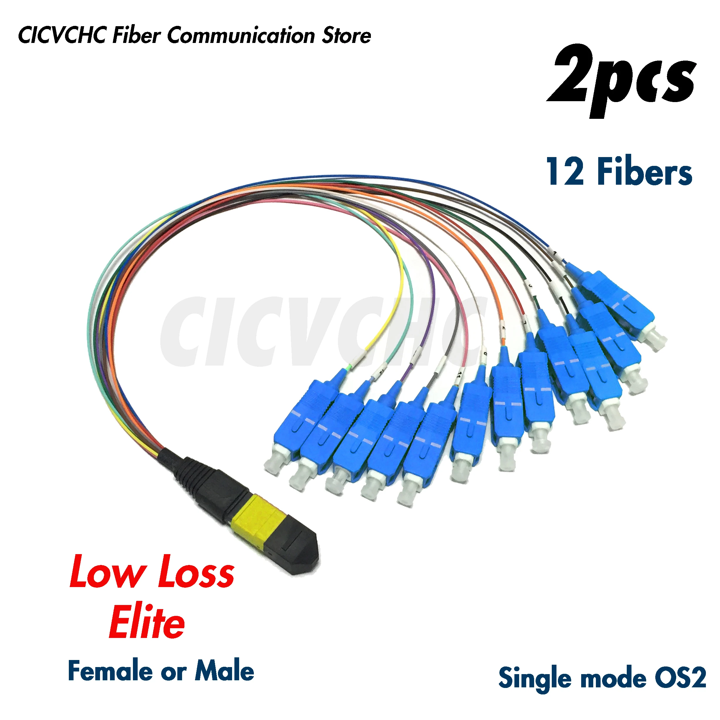 2pcs 12Fibers MPO/APC - SC/UPC-Harness cable-SM-0.35m 0.9mm colored tube-Elite/Low Loss-Male/Female