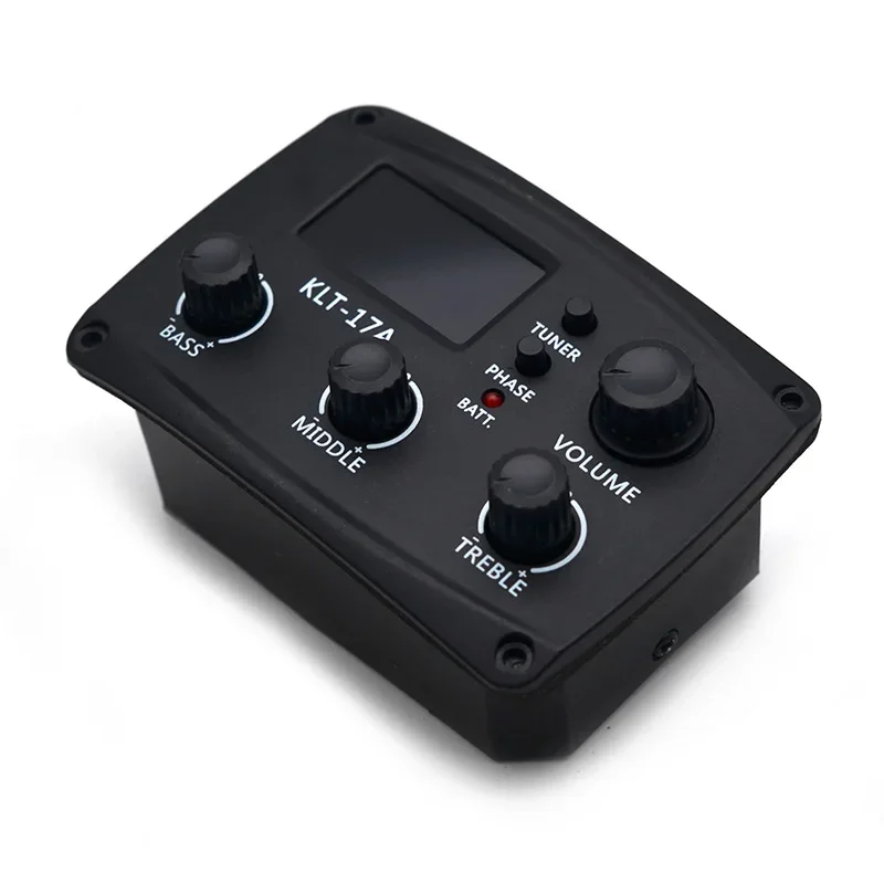 KLT-17A Acoustic Guitar EQ Preamp with Digital Procedding Tuner, 3 Band EQ Equalizer, Guitar Pickup, 70*48mm