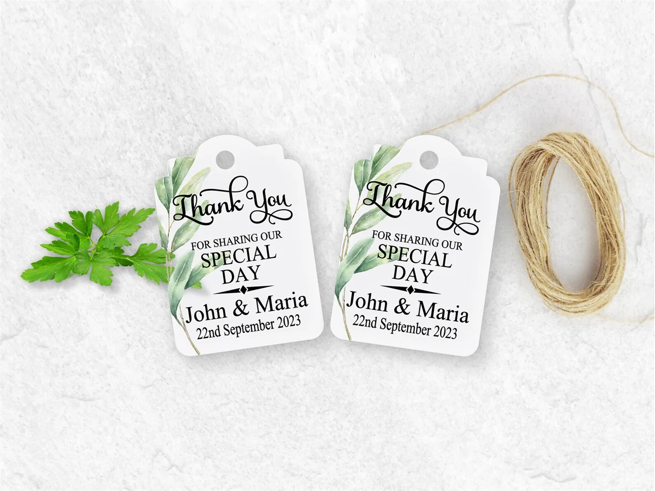 50 Personalized Greenery Wedding Favour Tags, Thank You for Sharing Our Special Day, Flower Labels, Glass bottle decorations,