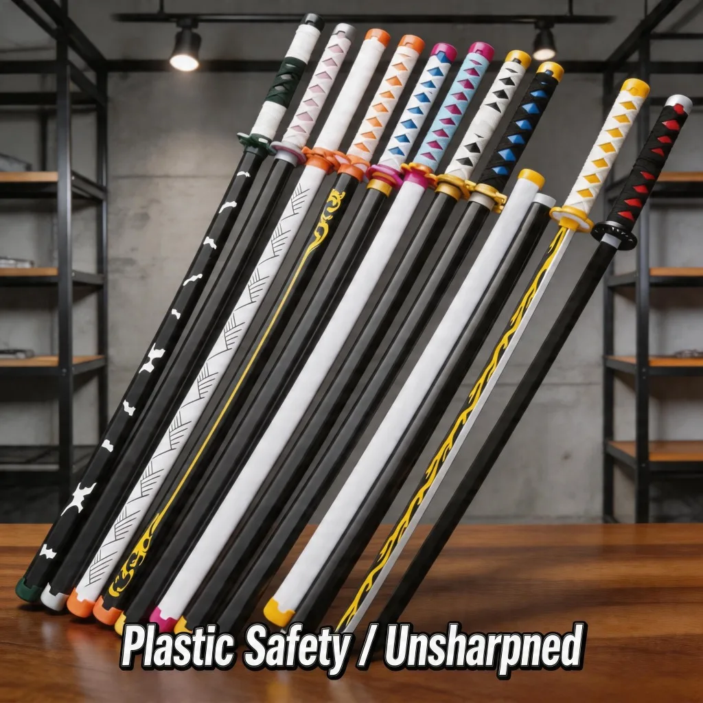 

Пластиковые катаны Demon Slayer 100 см: Танджиро, Зеницу, Иноске. Японские самурайские мечи в натуральную величину. Нейлоновые катаны для косплея. Подарок.