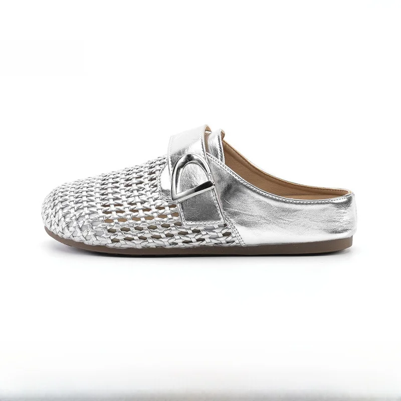 heavy-weave-hollow-out-breathable-mule-slippers-simple-design-leather-upgraded-summer-2026-new-style-flat-heel-round-toe