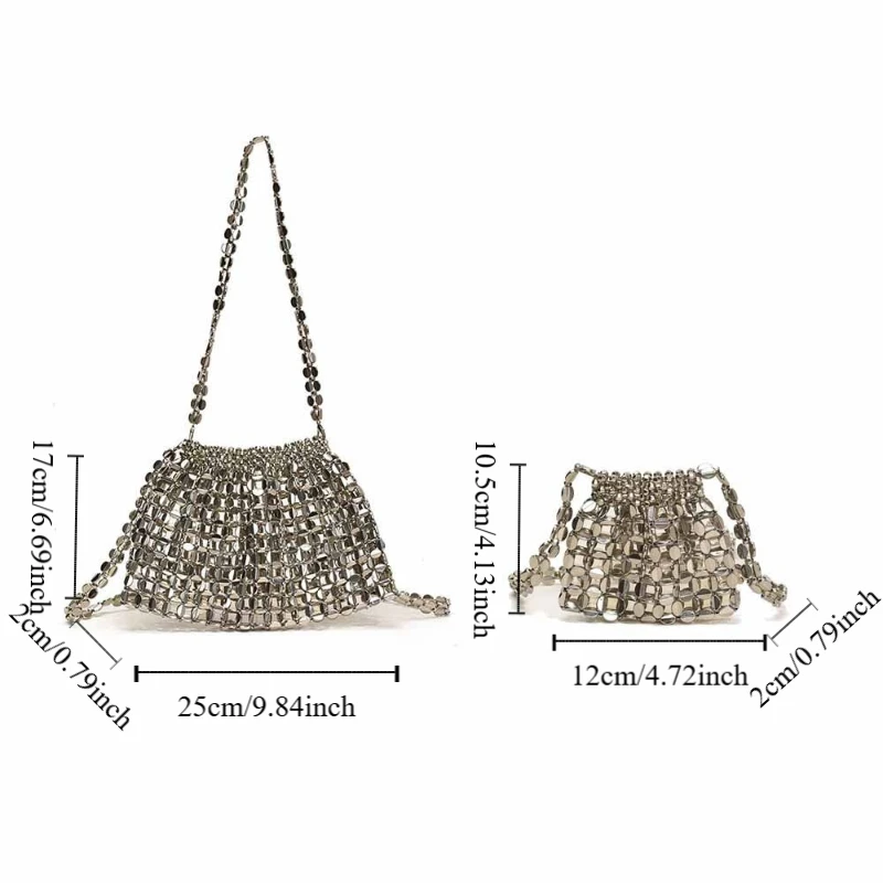 Torebka wieczorowa z cekinami, elegancka torebka pod pachę, błyszcząca torebka na ramię, mini torebka, pleciona torebka z koralikami, torebka crossbody na wesele