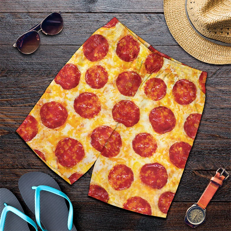 Funny Pizza Pattern Beach Shorts Men 3D Printing Pizza Board Shorts Swimsuit Summer Quick Drying Ice Shorts Sportwear GYM Shorts