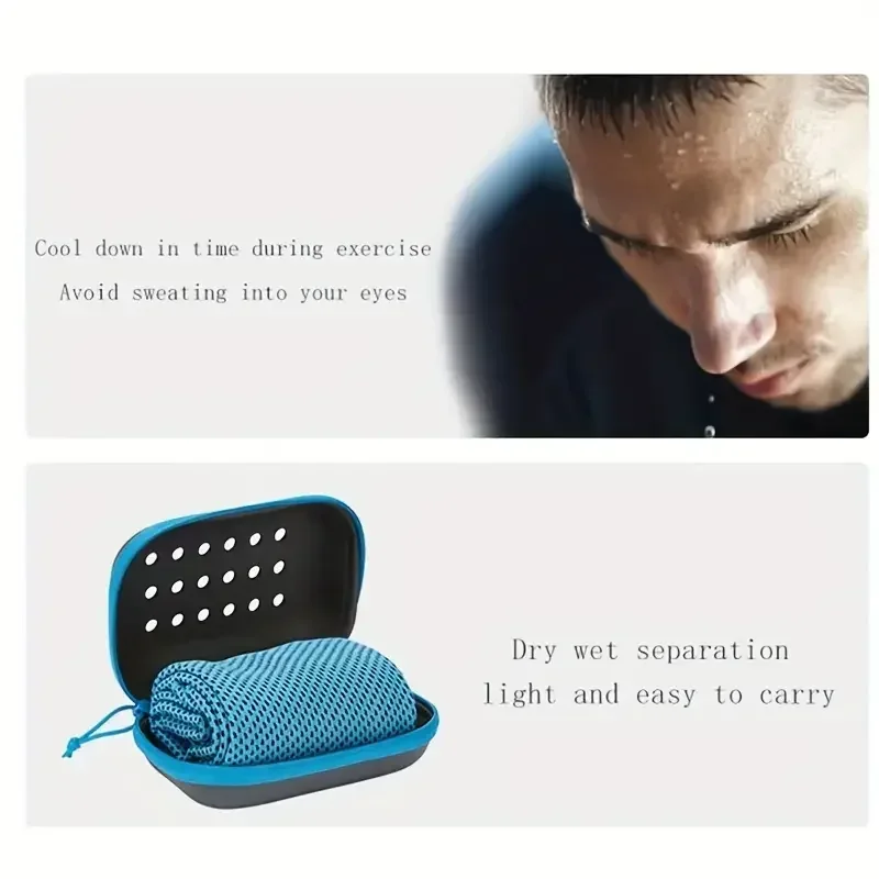 Quick Drying Cooling Towel Soft Breathable Chilly Sweat Absorption Cold Towel with Storage Box Sports Running Yoga Gym Club Gift