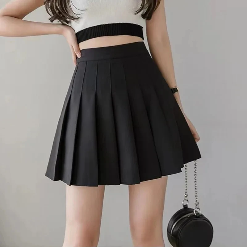 

Black Jk Pleated Skirts Women High Waist Sweet Preppy Zipper Button Dancing Skirts Ladies Fashion Solid All-Match Mini Skirts