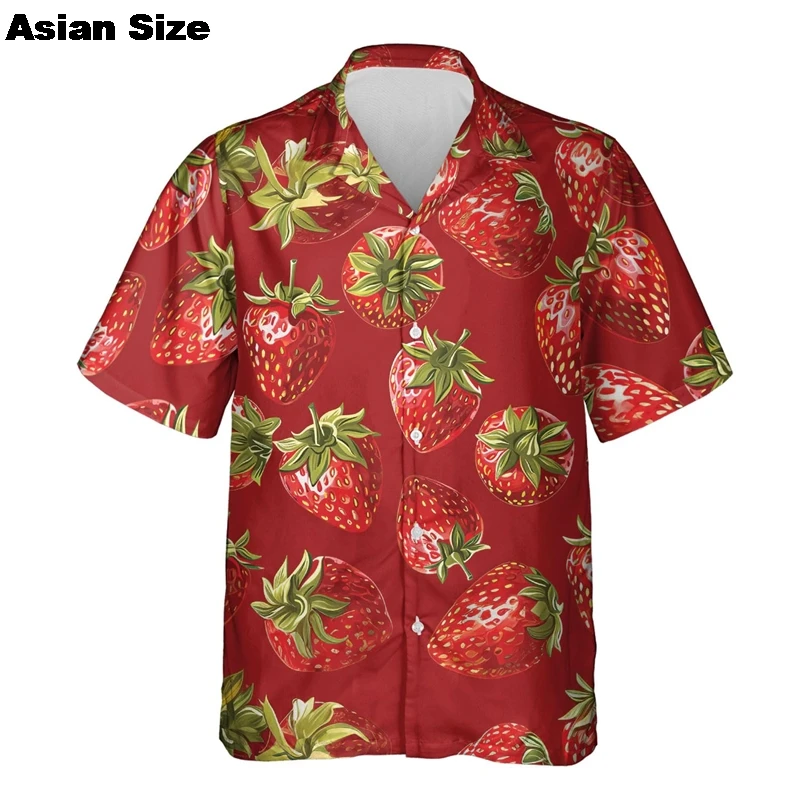 Summer Aloha Strawberry Cucumber 3D Print Shirts For Men Clothes Female Fruit  Beach Shirt Pineapple Watermelon Short Sleeve Top