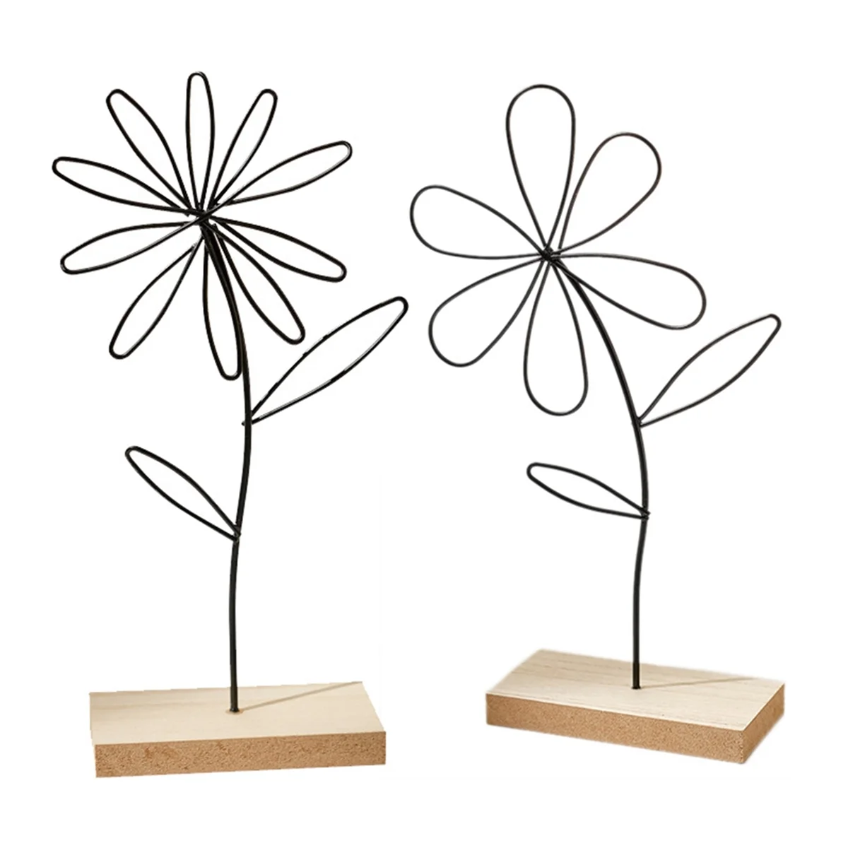 Metal Flower Decorative Stand Flower Metal Black Wooden Base Home Decoration