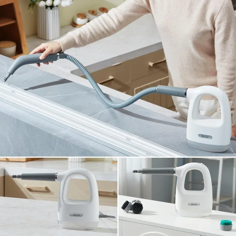 SALAV® CleanSteam Compact Steam Cleaner Pressurized Multi-Surface Handheld Steamer w/11pc Accessories, Safety Lock, White