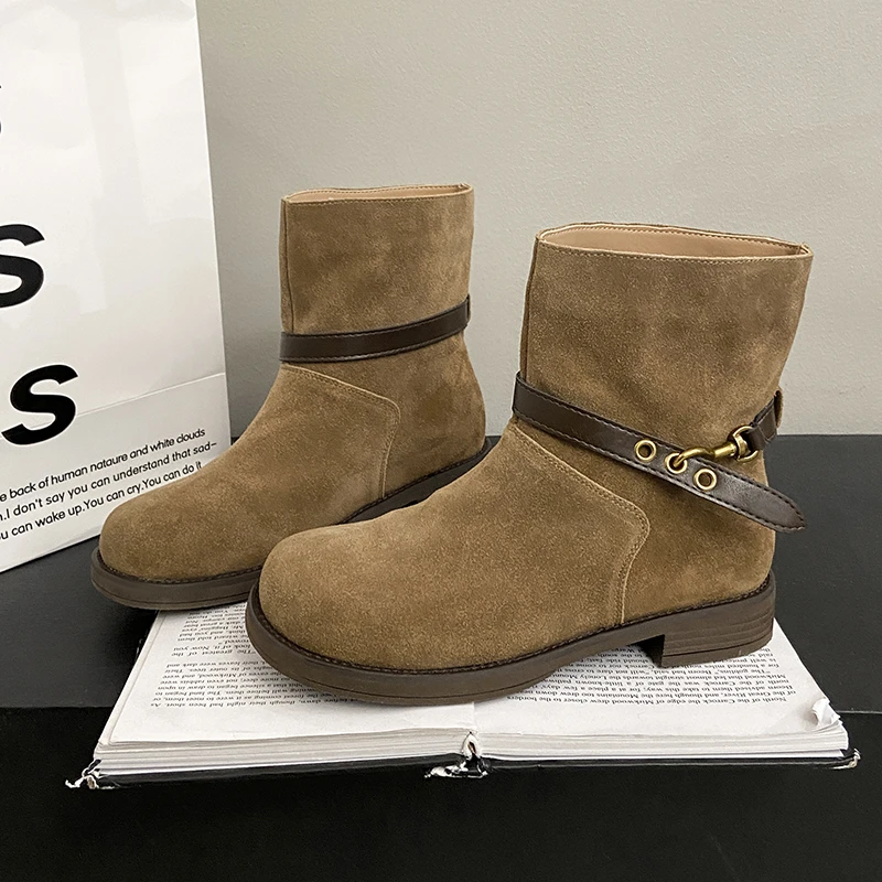 ربيع الخريف في الهواء الطلق النساء Bootie حزام الموضة مشبك أحذية رقيقة مريحة حذاء كاجوال بفتحات تهوية كعب مربع الأحذية الحديثة #5