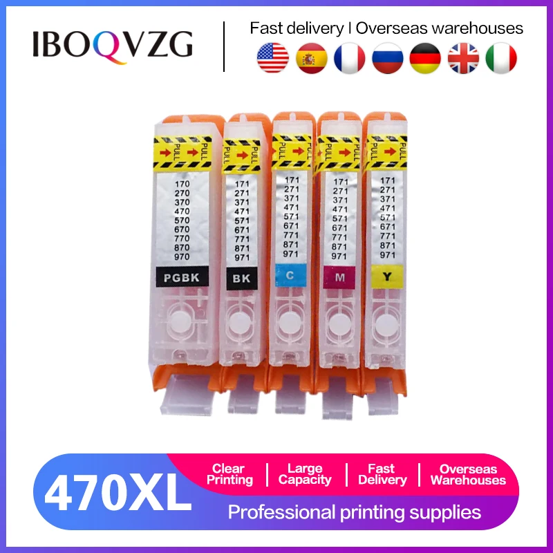 5 Colors For Canon 470 471 PGI470 CLI471 Empty Ink Cartridge with ARC chips For Canon PIXMA MG5740 MG6840 TS5040 TS6040 Printers