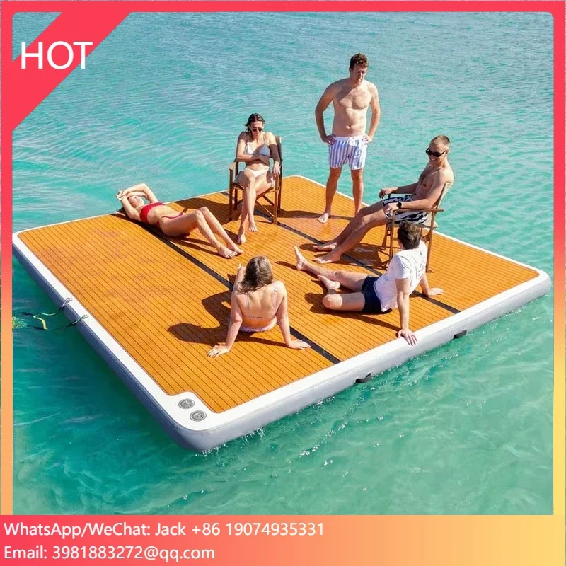 GREEN Inflatable Leisure Yacht Yoga Drop Stitch Platform Deck Hard Pvc Water Swim Pool Floating Dock Mat with Ladder for Lake