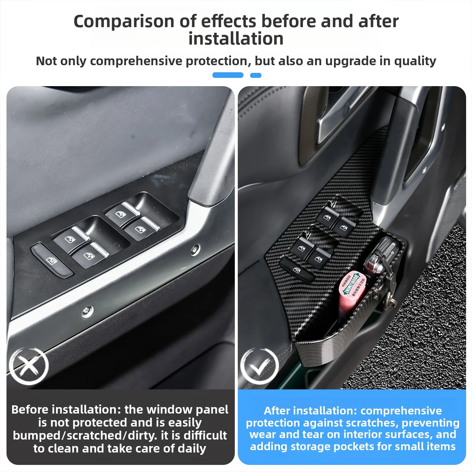 For BJ BAIC 212 T01 2025 2026 Car Door Window Lift Panel Storage Box ABS Carbon Fiber Protective Cover Car Interior Accessories detail image 2
