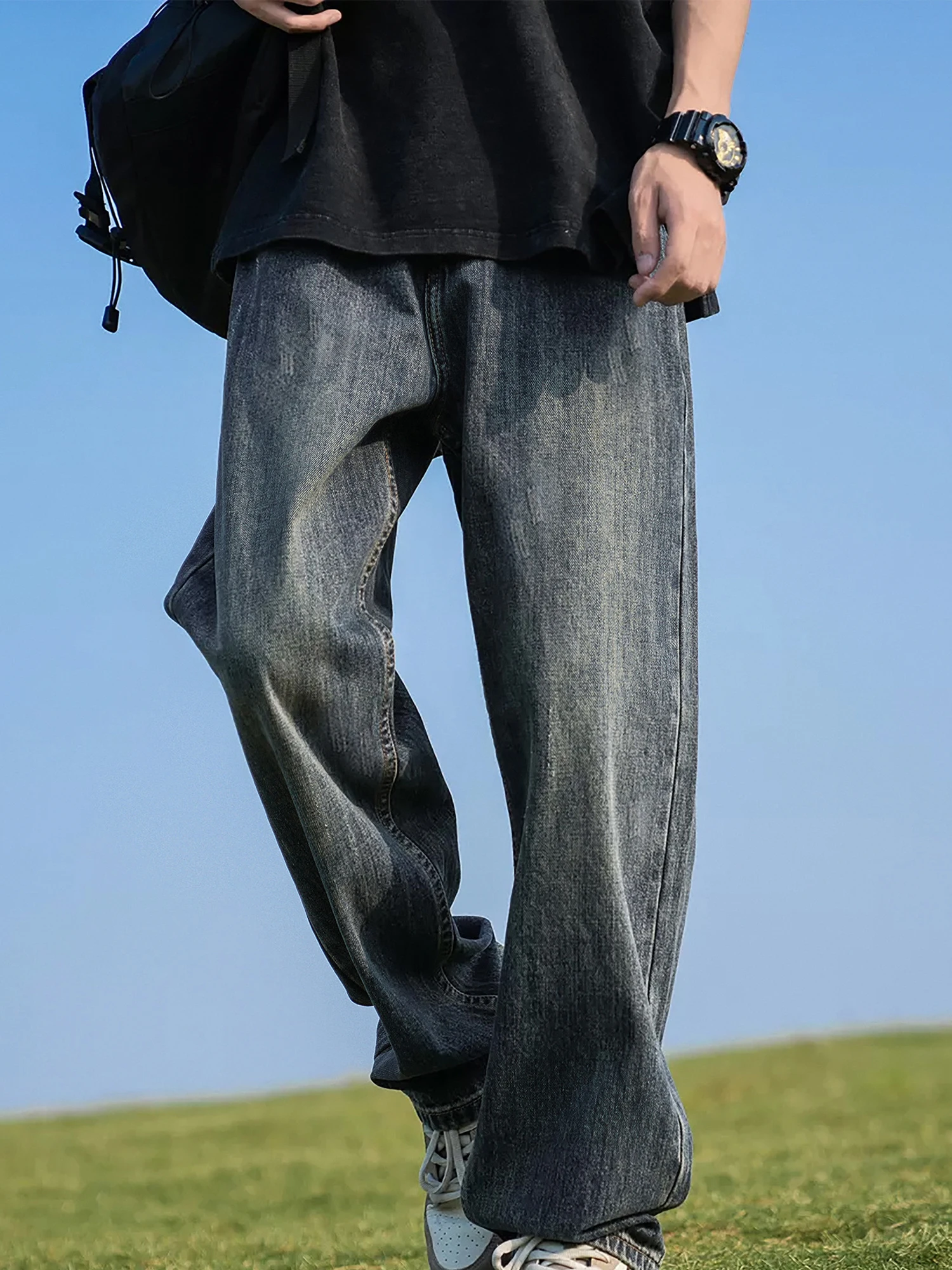 

Retro Waed American Sle Men's Jeans Autumn Winter New High Street Trend Loose Straight Leg Casual Trousers for Teens