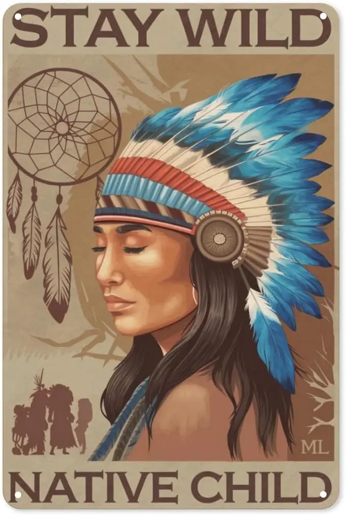 Panneau en métal Native Spirit, Art mural tribal en métal pour salle d'historique, tente tipi ; Décoration aux tons terreux - aluminium