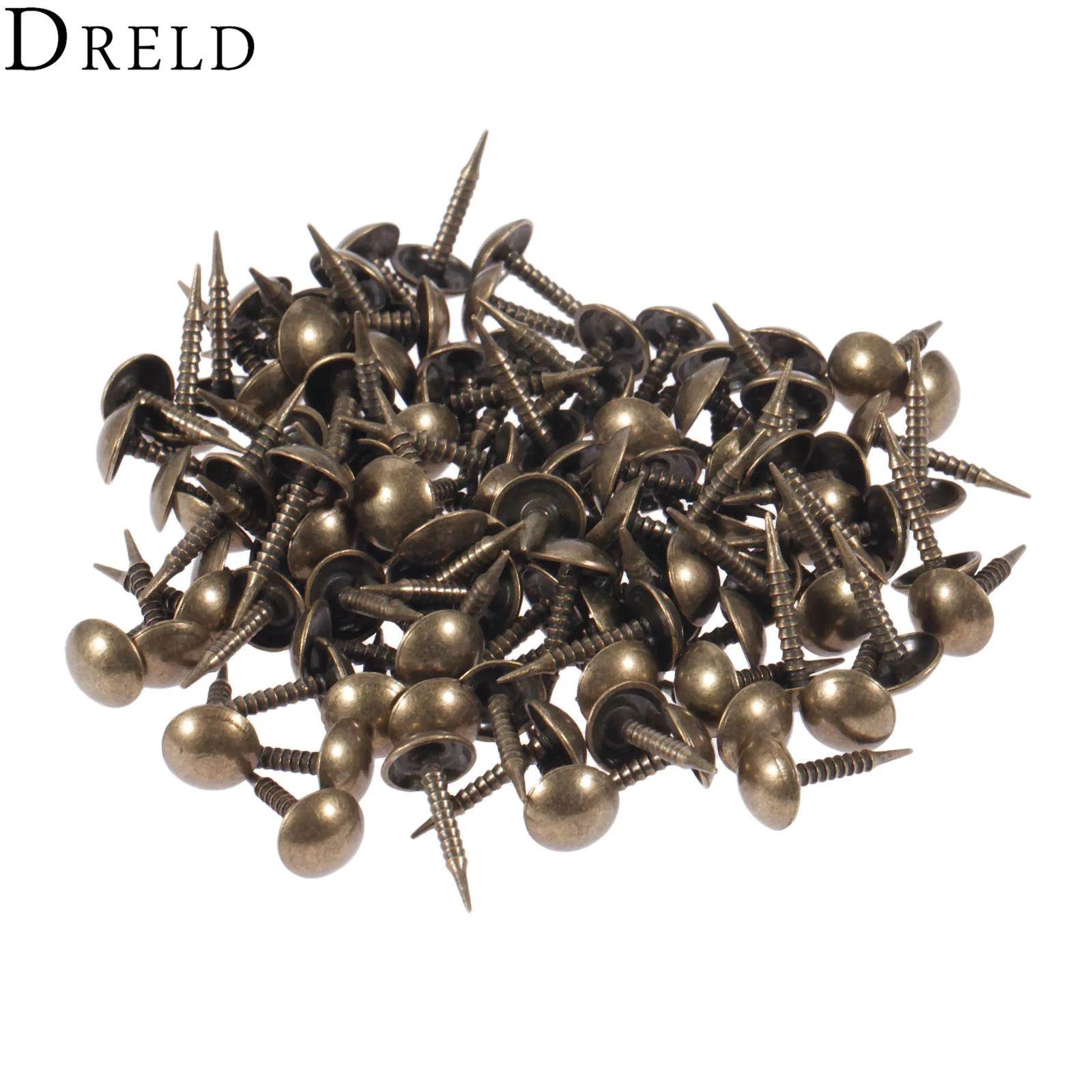 DRELD 100Pcs Antique Brass Upholstery Nail Jewelry Wood Box Sofa Decorative Tack Stud Pushpin Doornail Furniture Hardware 8*15mm