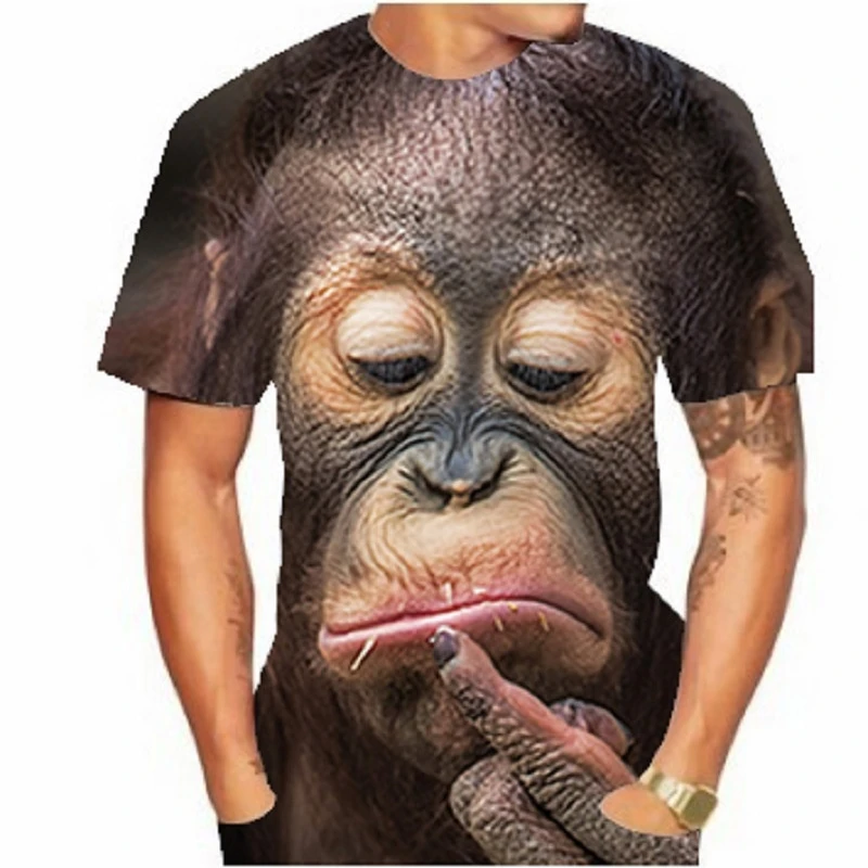 Funny Kiss Monkey Lip Graphic T Shirt for Men Clothing 3D Gorilla Orangutan Print T-shirt Unisex Kid Boy Short Sleeve Tops