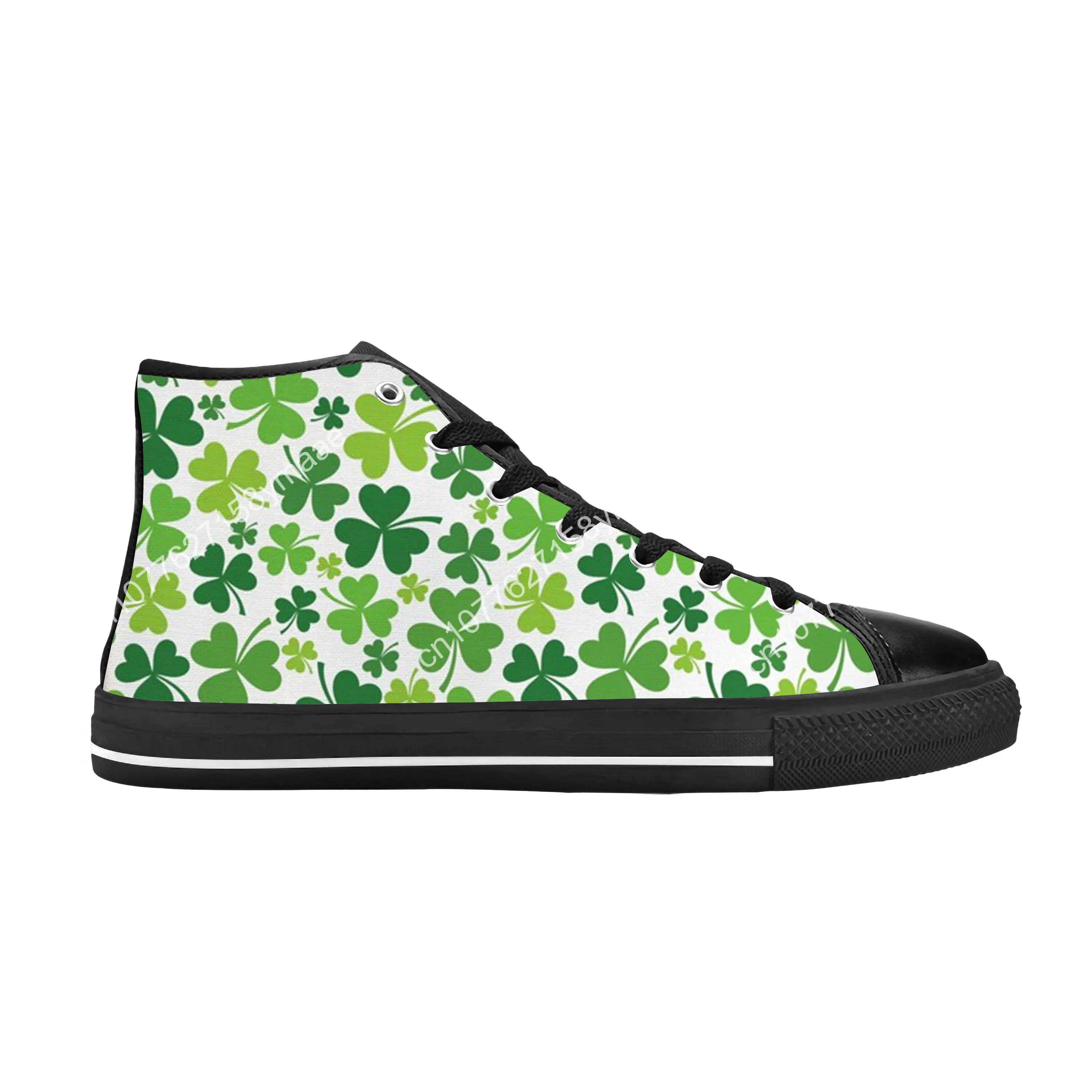 Happy Clover St Patrick's Day Pattern Shamrocks Casual Cloth Shoes High Top Comfortable Breathable 3D Print Men Women Sneakers