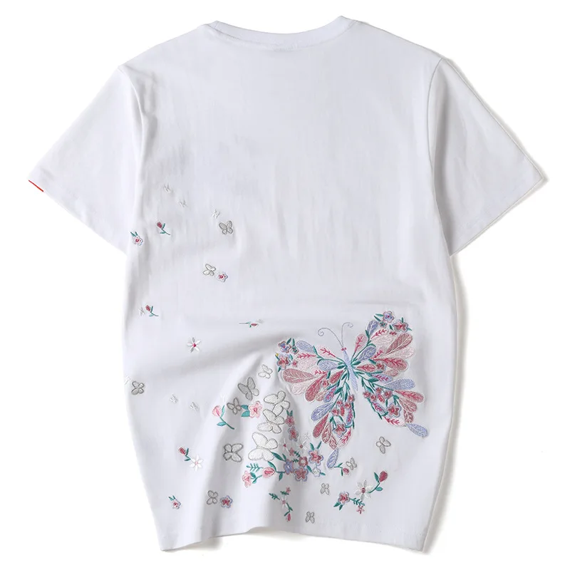 Fashion Embroidery T Shirt Men Women Butterfly Harajuku T Shirt Cotton Short Sleeve Loose Couple Streetwear Unisex Summer Tops