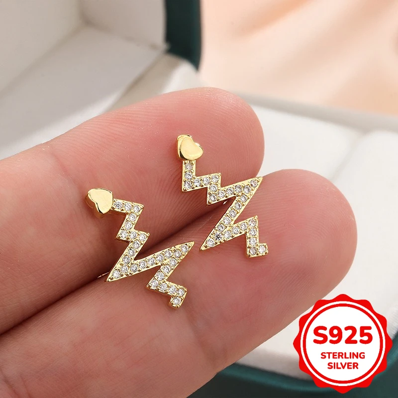 

Classic 925 Silver Love Heart Type Electrocardiogram Wave Heartbeat Diamond Earrings Ladies Valentine's Day Gift Jewelry