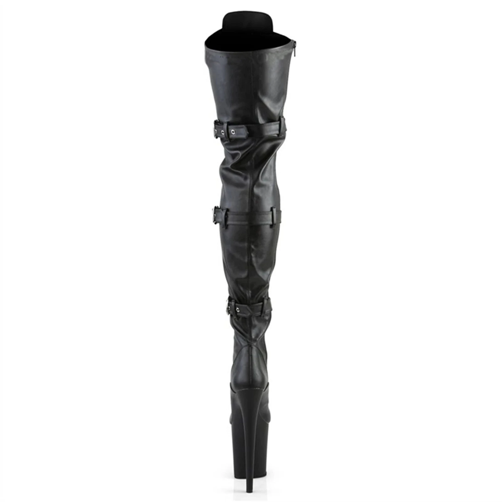 20CM Extreme High Knee Boots for Pole Dance | Black Patent Leather Lace-Up & Buckle Strap | Non-Slip Sole Stage Performance Shoe