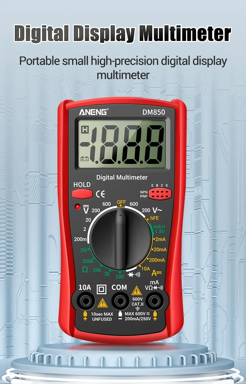ANENG DM850 Smart Multimeter, professionelles automatisches AC/DC-Spannungsprüfgerät, 1999 Messwerte, Ohm-Amperemeter-Detektor, Widerstandsmessgerät – Detail 1