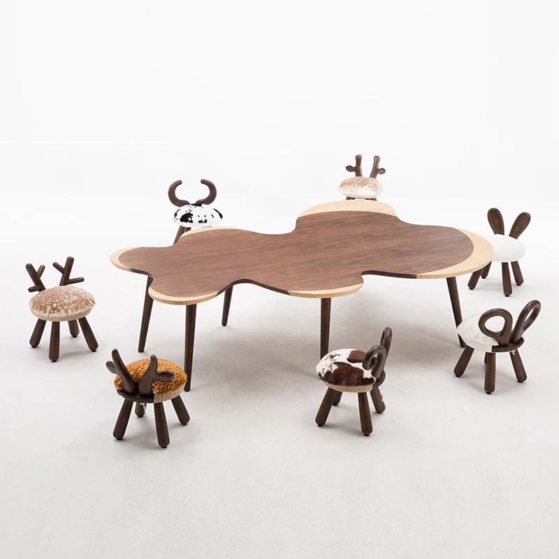 

Nordic children's room learning handmade toy table kindergarten baby game solid wood table and chair combination pictur