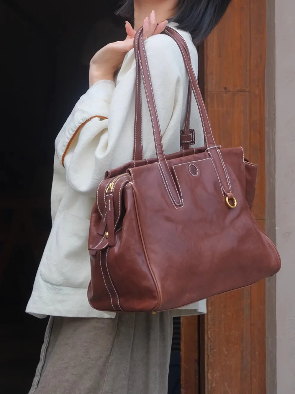 

Винтажная роскошная женская сумка-тоут ручной работы из натуральной кожи большой вместимости, дизайнерская мягкая сумка из коровьей кожи, сумка через плечо для покупок