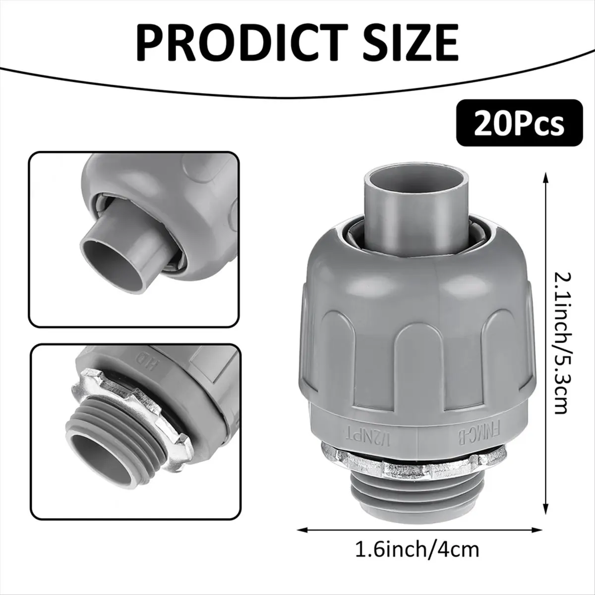 【POPULAR PICK】20 Pcs Conduit Connectors, 1/2 Inch Liquid Tight Connector NPT Non-Metallic for PVC Electrical Flexible Conduit Fi