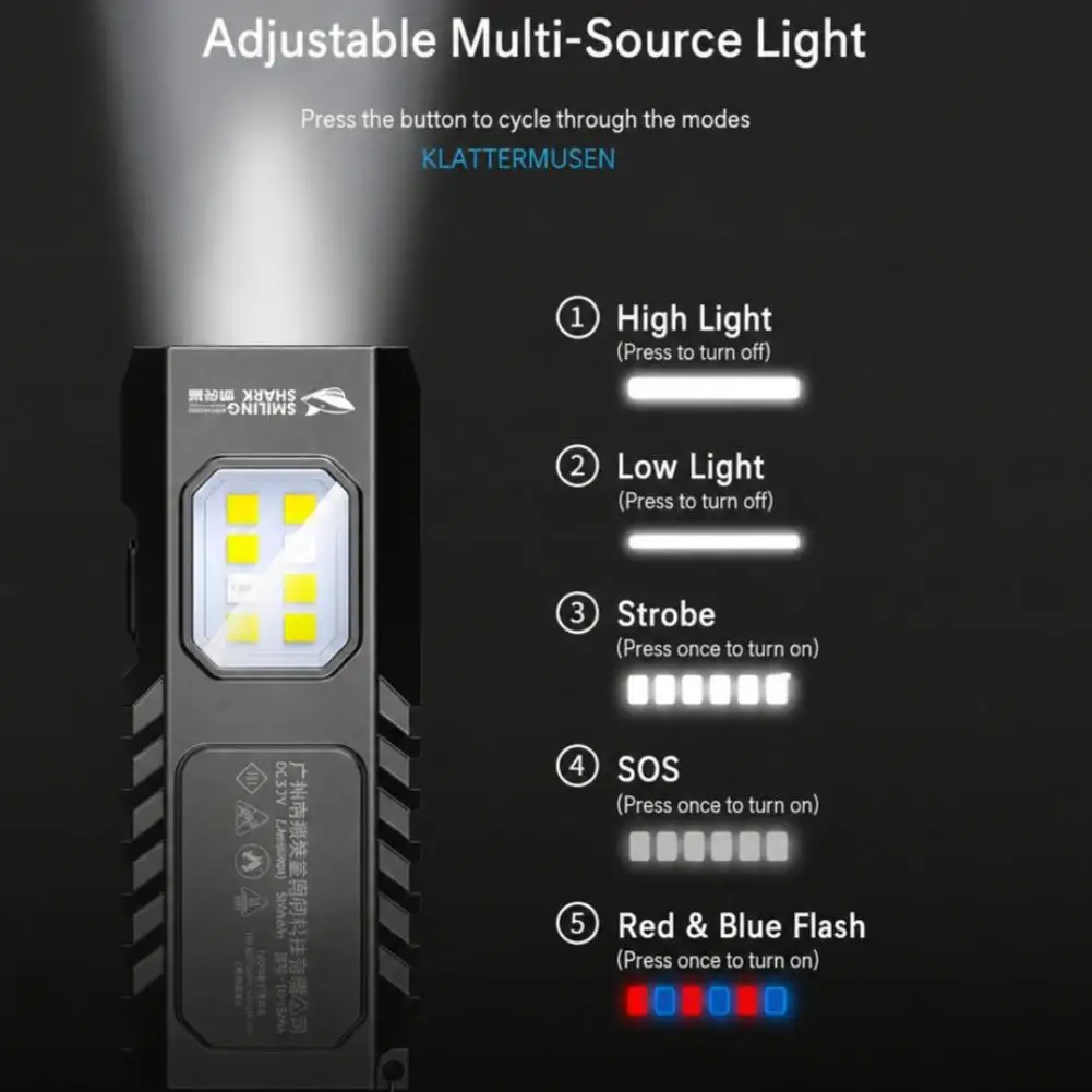 Mini Keychain Flashlight Rechargeable Pocket COB Working Light Outdoor Hook Emergency Warning Light for Camping Walking Hiking