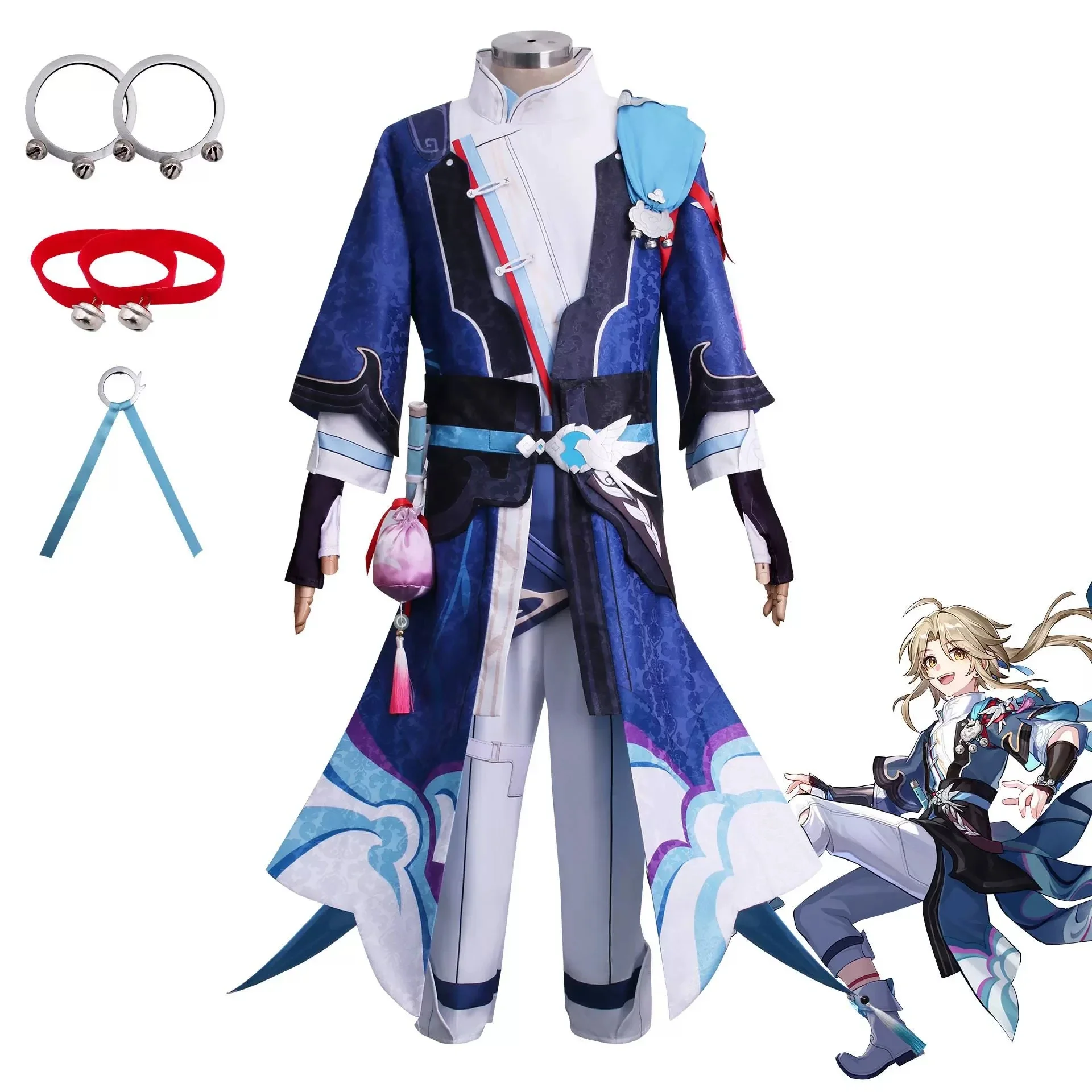 

2025 Game Honkai：Star Rail YANQING Halloween Cosplay Playsuits Sets Anime Character Fashion Cape Role Play Long White Shoes Gift