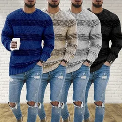 Outono e inverno moda masculina simples listrado em torno do pescoço camisola casual pulôver de malha suéteres