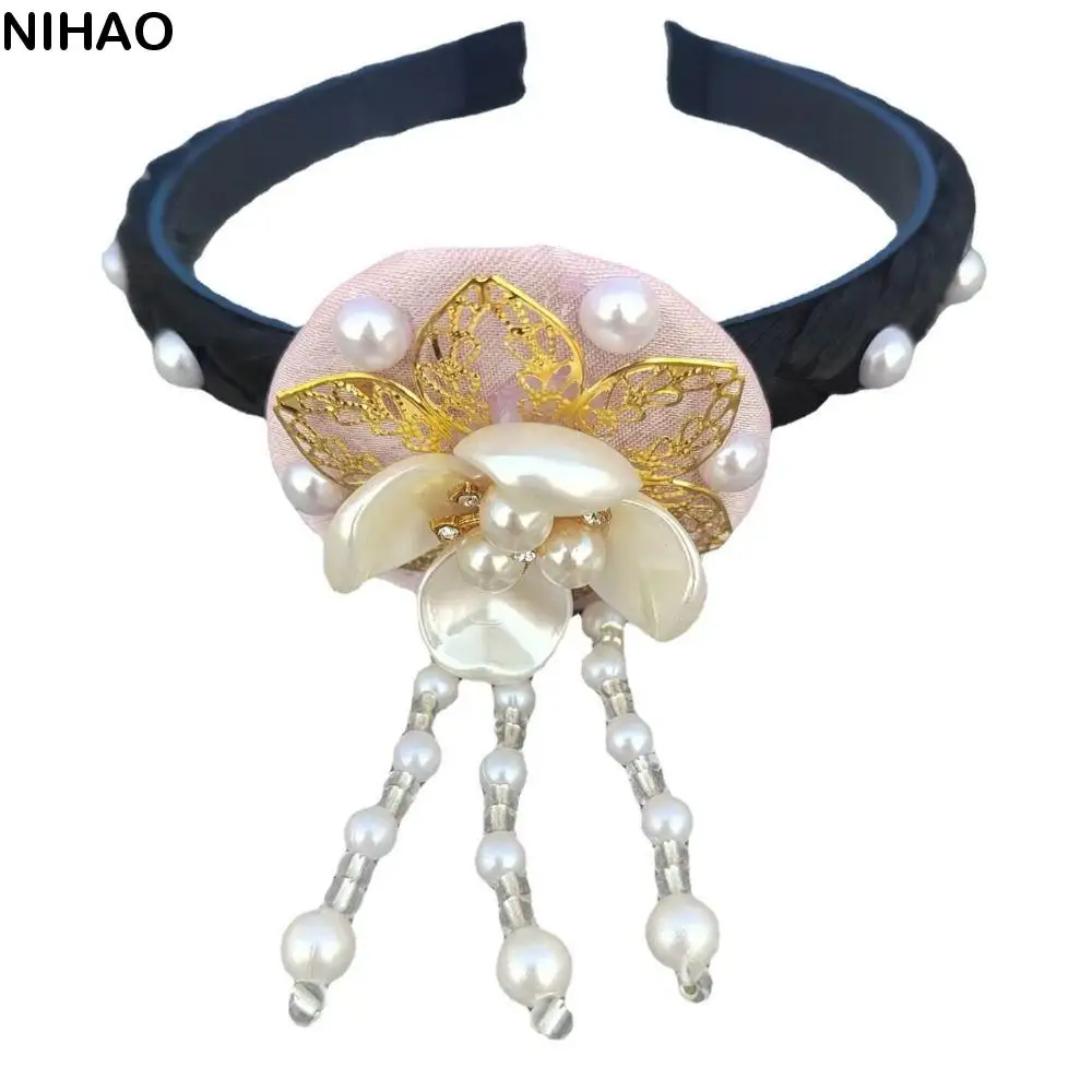 

Sweet Flower Korean Headband Pearl Tassels Hanbok Hairband Beaded Headdress Stage Dance Hair Hoop Children