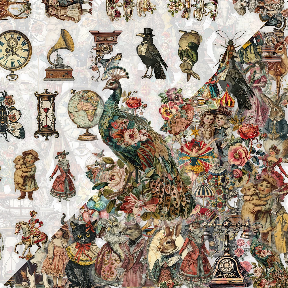 50 Uds. De pegatinas de dibujos animados de arte de la era victoriana Retro para mascotas, decoración de flores del Joker de la socialité, álbum de recortes, funda de teléfono, regalo de taza de agua