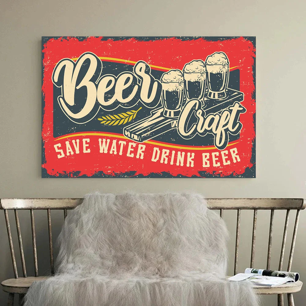 Vintage Beer Wall Art Poster Retro Beer Premium Quality Fresh Beer Best in Town Canvas Painting Retro Bar Restaurant Decor Mural